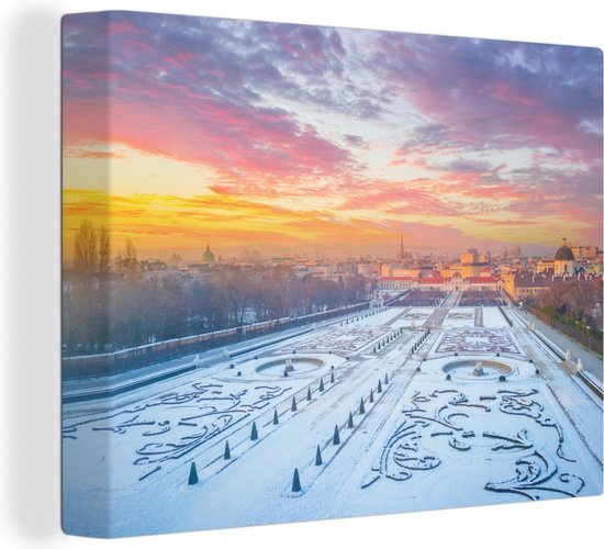 Canvas Schilderij Zonsondergang - Wenen - Sneeuw - 80x60 cm - Wanddecoratie