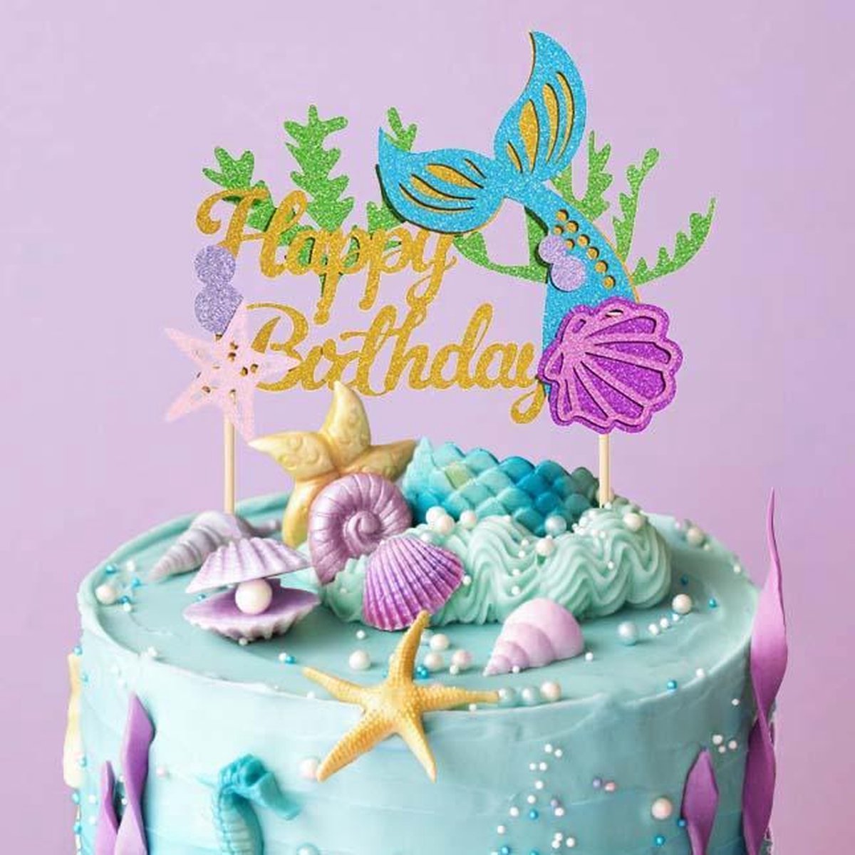 Cake topper en carton Happy Birthday, modèle sirène