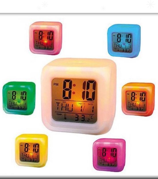 Wekker - Wekker kinderen - Wekker digitaal- Kinderwekker -Sinterklaas- Kerst Cadeau- Kleurverandering- thermometer-Alarm