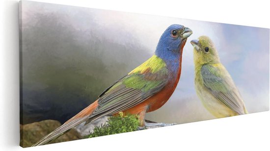 Artaza Canvas Schilderij Getekende Gorzen Vogels - Kleur - Abstract - 120x40 - Groot - Foto Op Canvas - Canvas Print