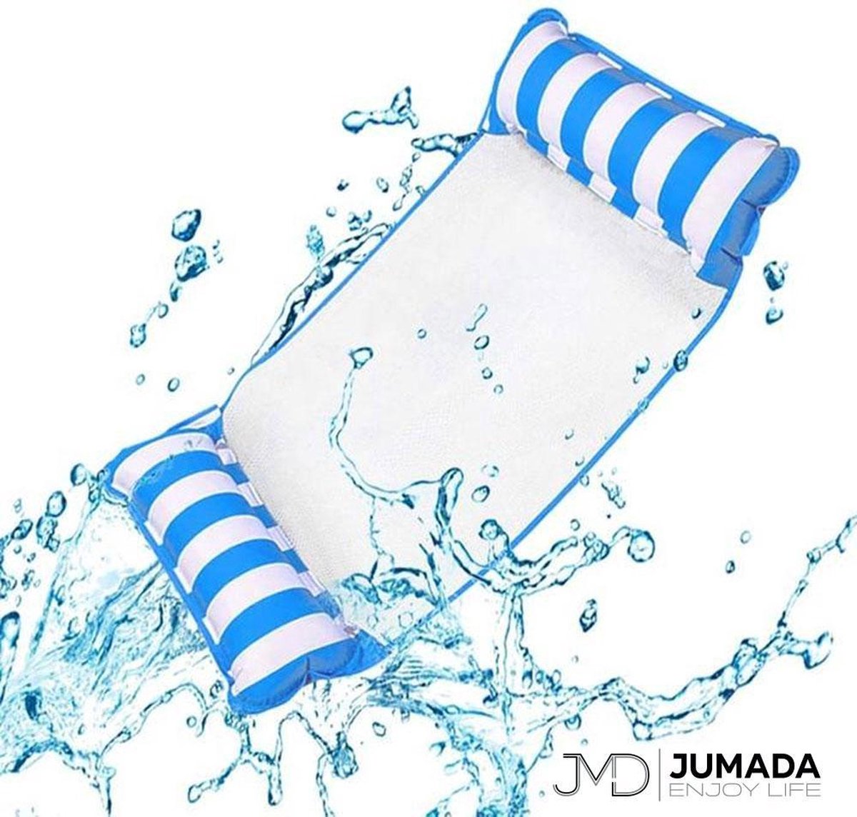 Jumada's Opblaasbaar Hangmat voor Zwembad - Luchtbed Zwembad - Luchtmatras - Waterhangmat - Lichtblauw/Wit