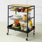 Simpletrade Serveerwagen met 2 manden - Zijtrolley - Metalen karren - Zwart/Houtkleurig