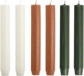 Cactula | Dikke Dinerkaarsen | 18 x 2.6 cm | in Trendy 2021 kleuren | 6 stuks | 14 branduren | Ivoor / Siena / Jachtgroen
