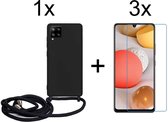 iPhone 12 Pro Max hoesje met koord zwart siliconen case - 2x iPhone 12 Pro Max screenprotector
