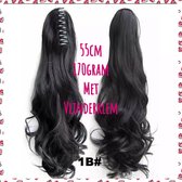 Paardenstaart Extensions met haarklem ponytail haarstuk op klem 55cm #1b