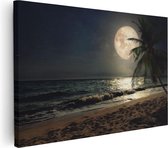 Artaza Canvas Schilderij Tropisch Strand In De Nacht Met Volle Maan - 120x80 - Groot - Foto Op Canvas - Wanddecoratie Woonkamer