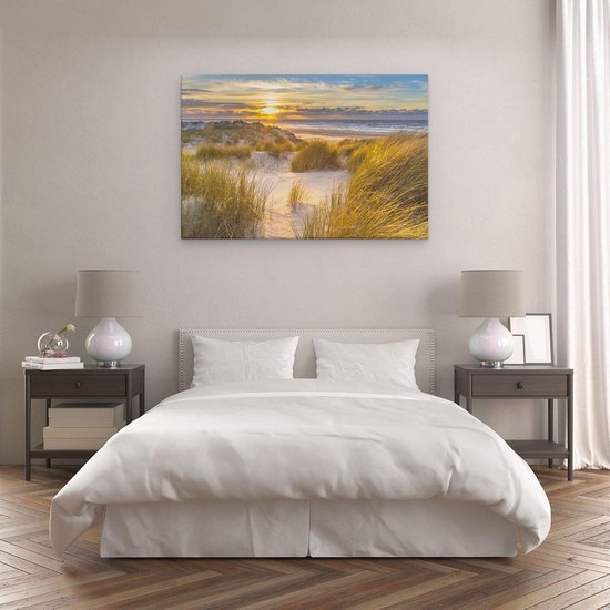 Artaza - Peinture sur toile - Plage et dunes au coucher du soleil - 120 x 80 - Groot - Photo sur toile - Impression sur toile