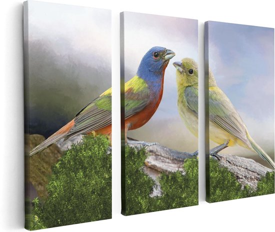 Artaza Canvas Schilderij Drieluik Getekende Gorzen Vogels - Kleur - Abstract - 120x80 - Foto Op Canvas - Canvas Print