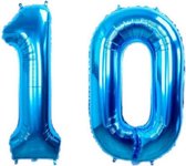 10 Jaar Folie Ballonnen Blauw - Happy Birthday - Foil Balloon - Versiering - Verjaardag - Jongen / Meisje - Feest - Inclusief Opblaas Stokje & Clip - XXL - 115 cm