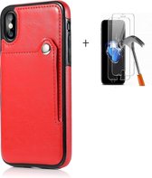 GSMNed – Leren telefoonhoes iPhone Xs Max rood – Luxe iPhone hoesje – pasjeshouder – Portemonnee – rood – met screenprotector
