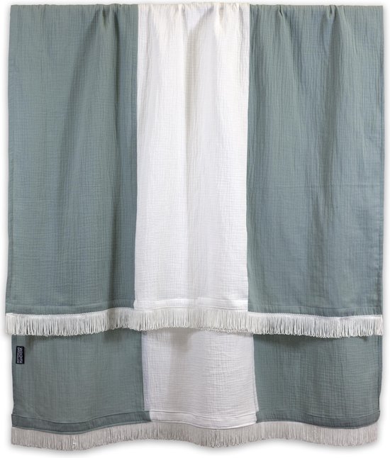 Rotterdams Handwerk - ZEEZACHT - hammamdoek  - saunadoek - strandlaken - omslagdoek - groen - wit  - 100% katoen - hydrofiel - handdoek