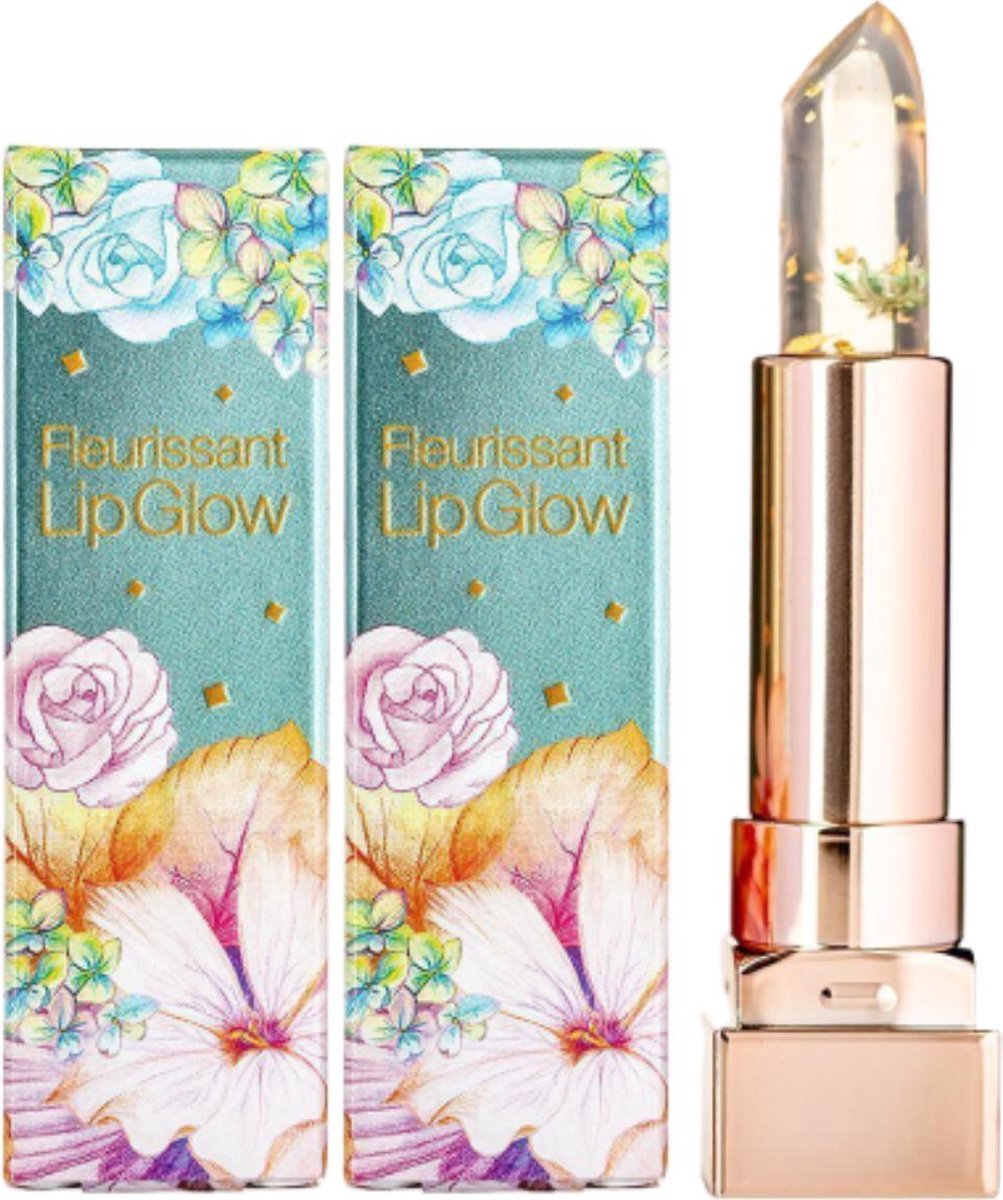 GLAMFOX Emerald Flower Lip Glow Lipstick - 24 Karaat Goudkorrels Lippenstift met 100% Echte Smaragdgroene Bloem - Lip Plumper - Lipverzorging - 2 Stuks