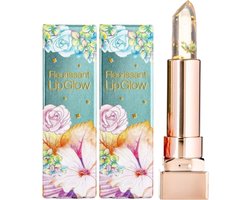 GLAMFOX Emerald Flower Lip Glow Lipstick - 24 Karaat Goudkorrels Lippenstift met 100% Echte Smaragdgroene Bloem - Lip Plumper - Lipverzorging - 2 Stuks