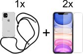 iPhone 12 Mini hoesje met koord transparant shock proof case - 2x iPhone 12 Mini screenprotector