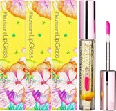 GLAMFOX Honey Flower Lip Gloss - 24 Karaat Goudkorrels Lipgloss met 100% Echte Honing Bloem - Lip Plumper - Lipverzorging - 3 Stuks