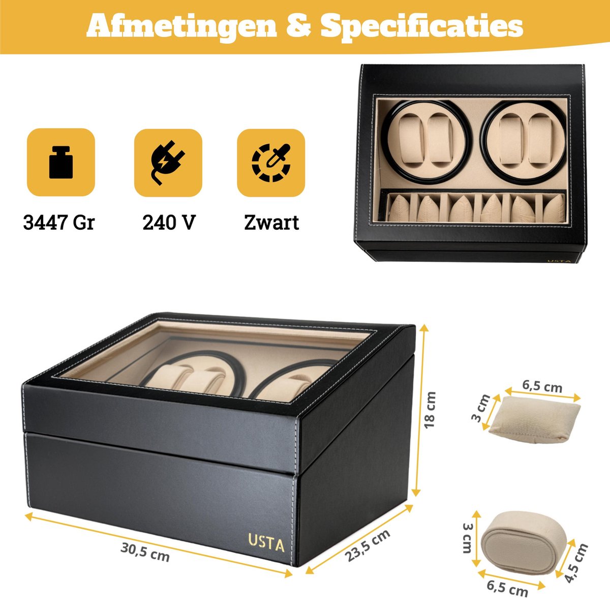 Watch Winder Luxe 4 6 Automatische Watch Winder Box Stille Motor Geschikt Voor Dames En Heren Polsboxen Zwart