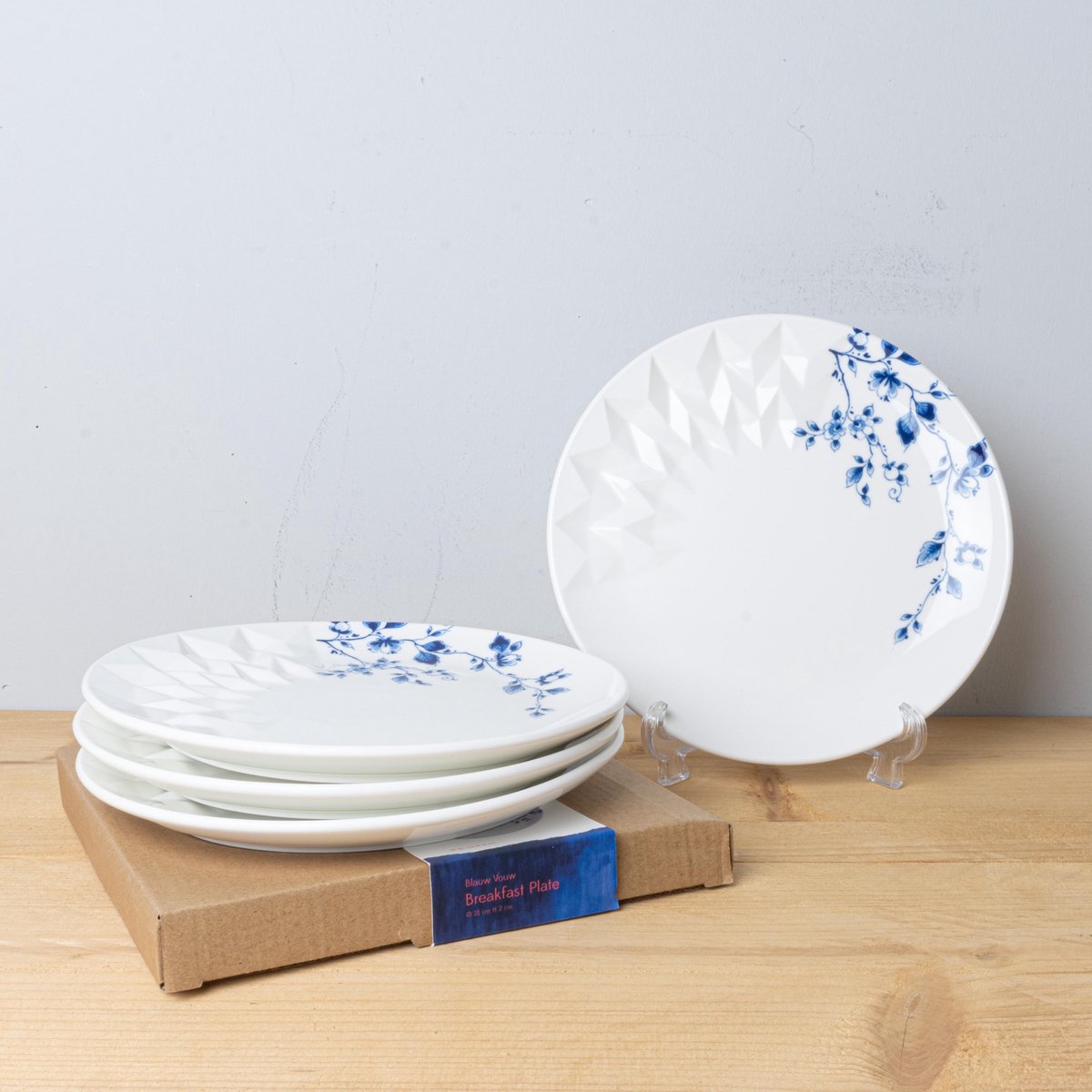 Heinen Delfts Blauw | Blauw Vouw Ontbijtbord - 21 cm - 4 stuks