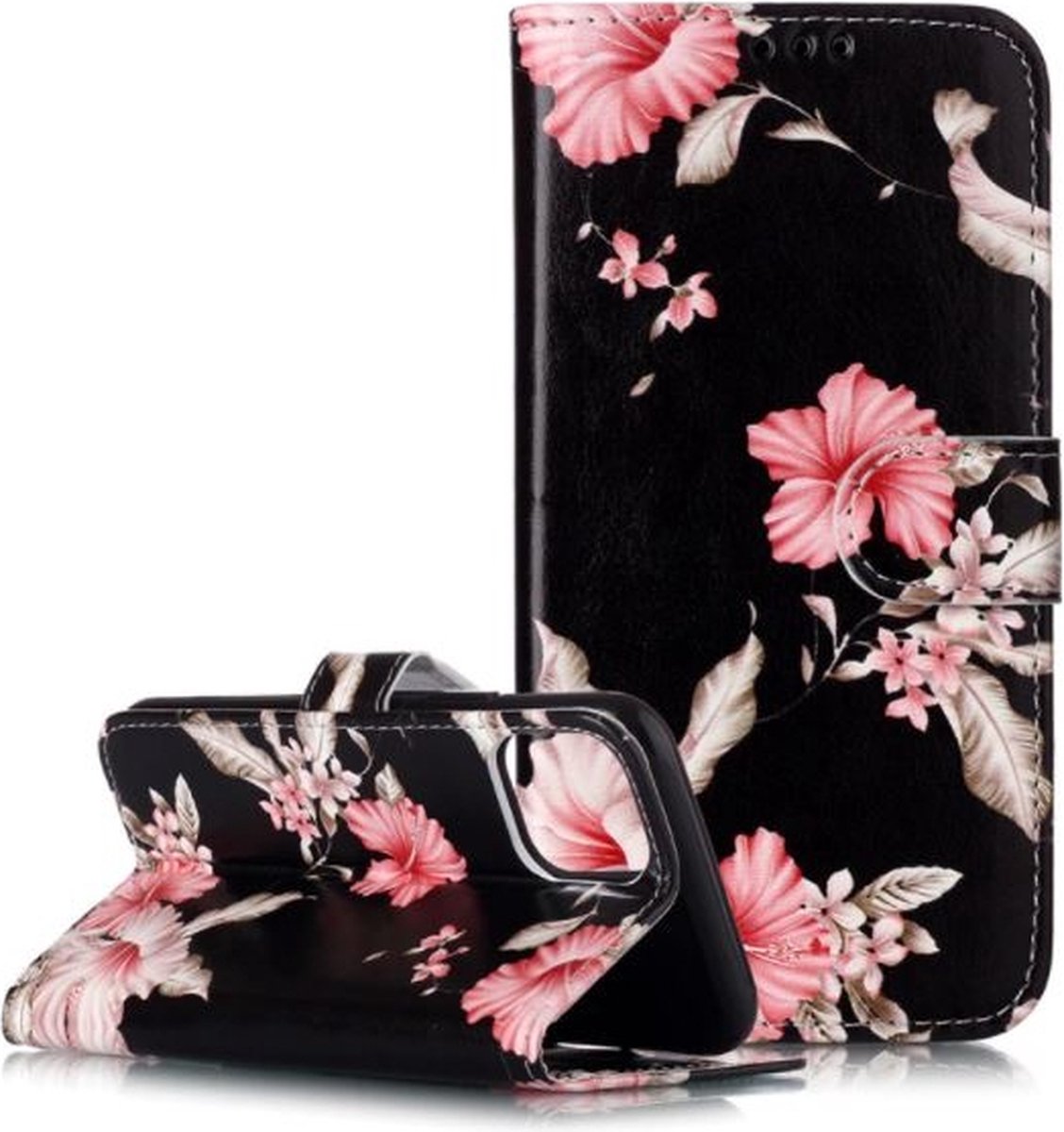 Shieldcase Flower Power geschikt voor Apple iPhone 11 Pro bookcase - Leren hoesje - Lederen case - Beschermhoes - Shockproof Beschermhoesje - Wallet case met pasjeshouder