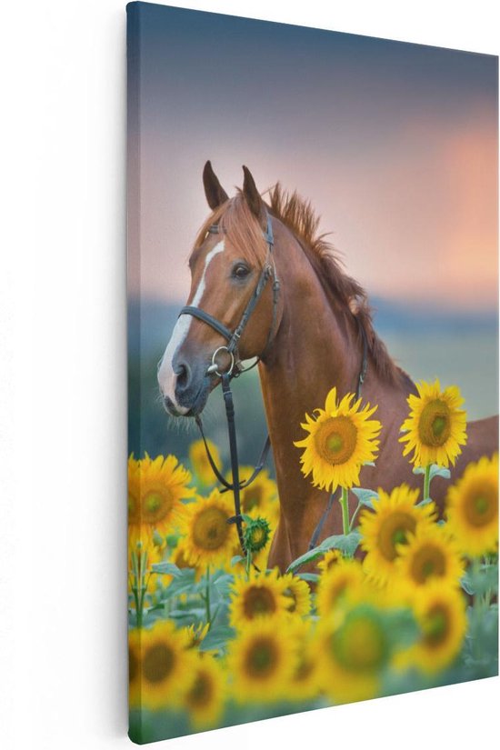 Artaza Canvas Schilderij Bruin Paard Tussen De Zonnebloemen - 40x60 - Poster Foto op Canvas - Canvas Print