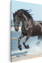 Artaza Canvas Schilderij Zwart Paard In Het Water - 40x60 - Poster Foto op Canvas - Canvas Print
