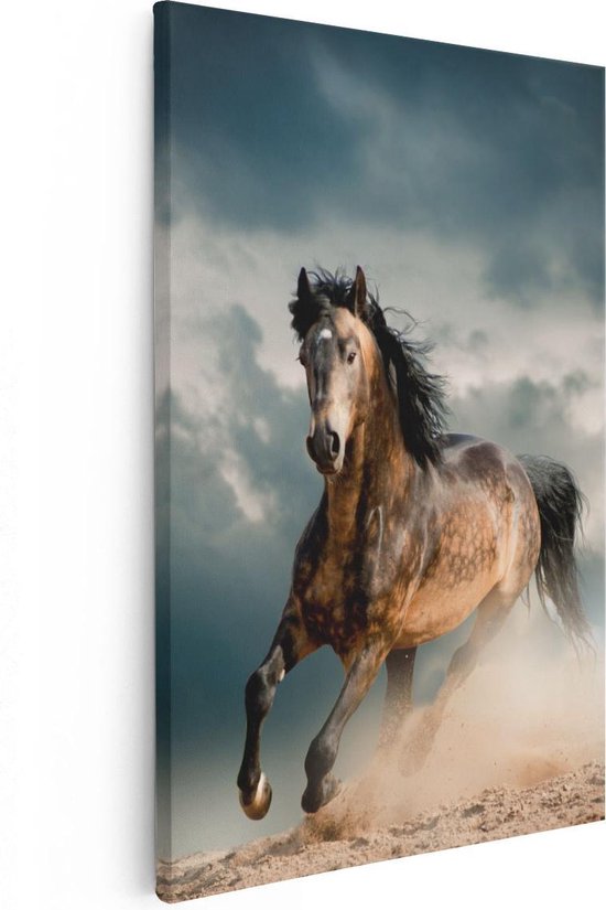 Artaza Canvas Schilderij Wilde Paard In Het Zand - 40x60 - Poster Foto op Canvas - Canvas Print