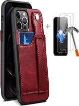 GSMNed – iPhone 12/12 Pro Rood – hoogwaardig Leren PU Wallet – iPhone 12/12 Pro Rood – Card case – Met Handgreep – shockproof – Met Screenprotector