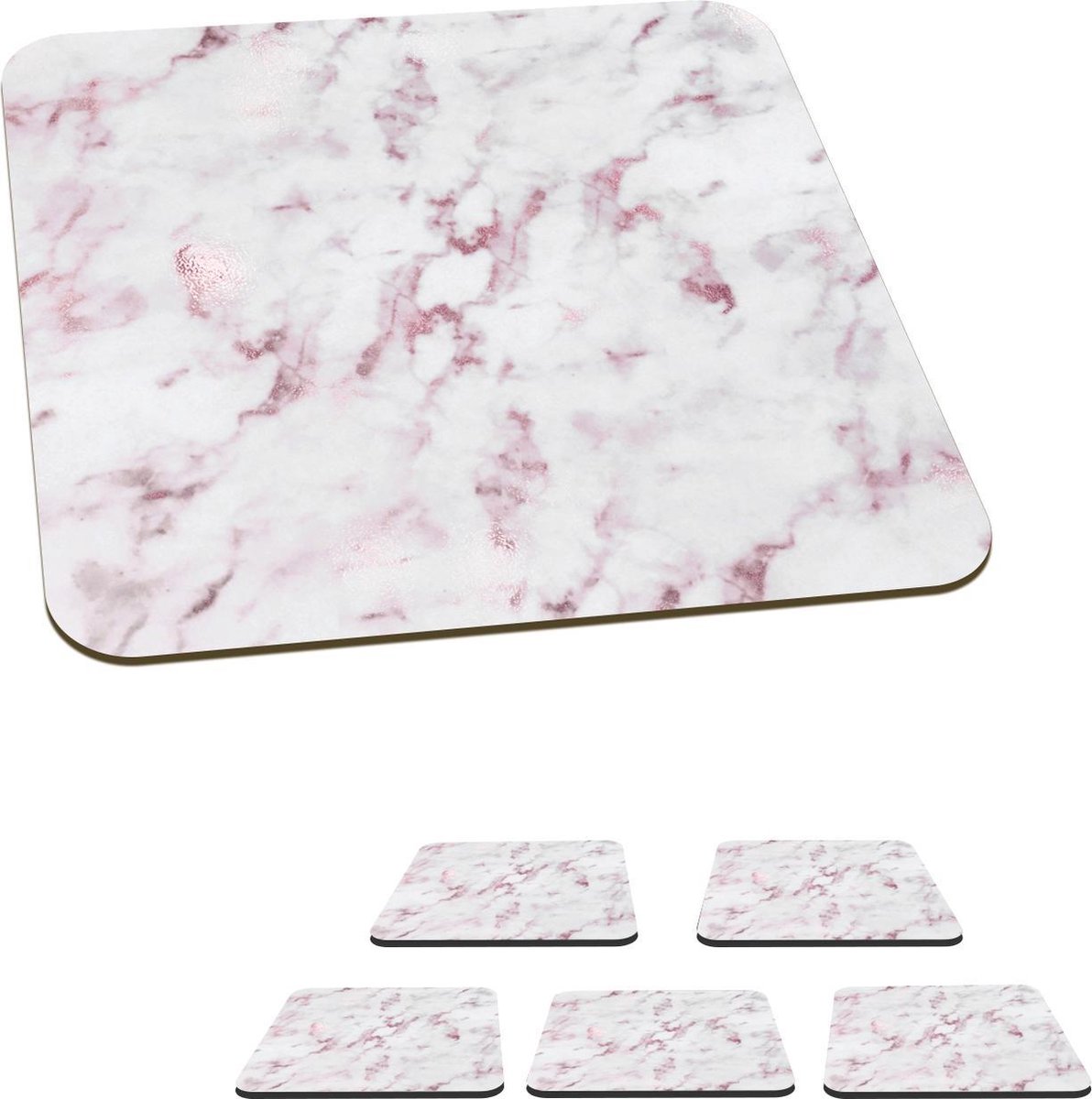 Onderzetters voor glazen - Marmer - Roze - Wit - 10x10 cm - Glasonderzetters - 6 stuks