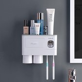 Supremium Tandenborstelhouder Multifunctioneel -  Automatische Tandpasta Dispenser - Ruimtebesparend - Anti-slip - 2 Bekers - Grijs