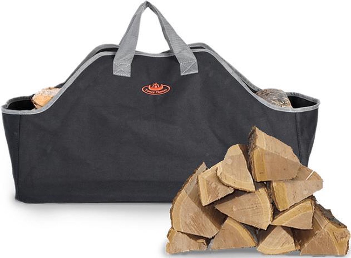 Esschert Design - Haardblokkentas zwart grijs - Haardvuur accessoires - Kunststof - Zwart