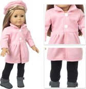 Poppenkleertjes - Geschikt voor Baby Born - Winter outfit - Wollige jas met broek en muts - Roze kledingset voor babypop - Winterkleding