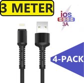 4x iphone lader kabel - Oplader iPhone - USB - 3 Meter - Fast Charger - Snel laden - Geschikt voor iPhone / iPad / iPod