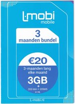 L-Mobi PrePaid Simkaart - ( 3 maanden lang elke maand 3GB, 200 belminuten & 20 sms'jes) Netwerk van KPN