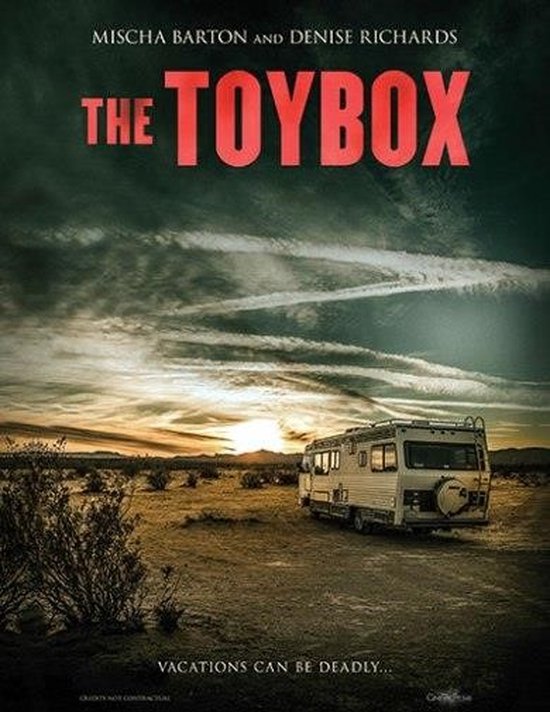 Film poster van 'The Toybox' met Denise Richards en Mischa Barton, een camper in een woestijn bij zonsondergang.