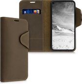 kalibri telefoonhoesje geschikt voor Google Pixel 5 - Hoesje met pasjeshouder en standaard - bruin - Wallet case