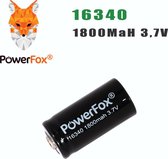 PowerFox® 1x 16340 Batterie au lithium 3.7V 1800mAh batterie rechargeable noire