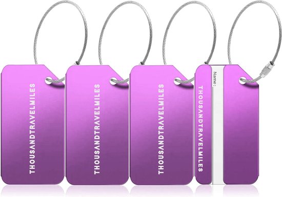 Bagagelabel – Paars – 4 stuks – Kofferlabel – Aluminium – Reisaccessoires – Kofferlabels – Bagagelabels voor Koffers – Luggage tag – Kofferlabel / Bagagelabel