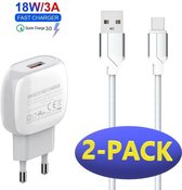 2x 18W QC3.0 Lader met 1m USB C kabel en thuislader stekker snoer Past ook op Samsung. o.a. Galaxy S8 +, S9, S9 + Plus, A3 (2017), A5 (2017), A7 (2017), A8 + Plus (2018), A8 (2018), C5 Pro, C
