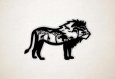 Wanddecoratie - Leeuw met wilde dieren - L - 67x109cm - Zwart - muurdecoratie - Line Art