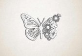 Wanddecoratie - Vlinder met bloemen - M - 59x90cm - Wit - muurdecoratie - Line Art