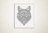 Line Art - Wolf vierkant 1 - M - 74x60cm - Wit - geometrische wanddecoratie