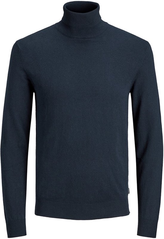 JACK & JONES slim fit col roulé en coton - bleu foncé - Taille: XL