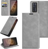 Voor ZTE Axon 20 5G Retro-skin Business Magnetische Suction Leather Case met Houder & Kaartsleuven & Portemonnee (Grijs)
