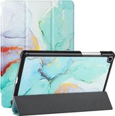 Voor Samsung Galaxy Tab A 8.0 (2019)/T290/T295/T297 Zijdetextuur Gekleurd Tekenpatroon Horizontale Flip Magnetische PU-lederen hoes met drievoudige houder (groen marmer)