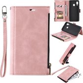 Voor Samsung Galaxy A20e Side Zipper Back Card Horizontale Flip PU Leather Case met Kaartsleuven & Portemonnee & Fotolijst & Lanyard (Roze)