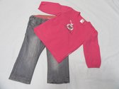 Dirkje - Meisje - Kledingset - T-shirt lange mouw  fuchia + lange broek grijst - 74- 9 maand