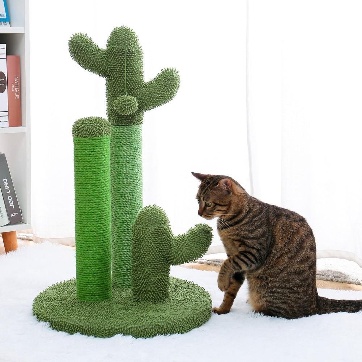Cactus Krabpaal voor Katten/Kittens - Inclusief Speelgoed met Bal - Geschikt voor Kittens - Krabpalen - Meubelbeschermers - Groen - Maat L 68CM