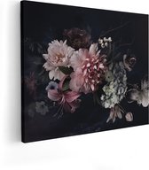 Artaza Canvas Schilderij Diverse Bloemen Op Zwart Achtergrond - 50x40 - Foto Op Canvas - Canvas Print