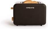 CREATE TOAST RETRO Broodrooster - Mat Zwart - Voor Brede Plakken - XL sleuven - 6 niveaus - Functies - 850W