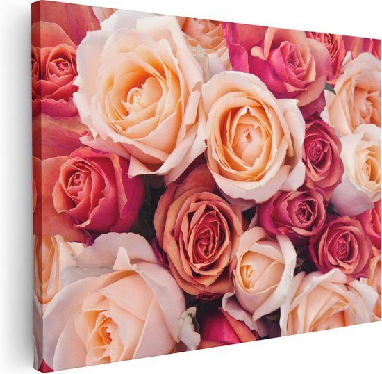 Artaza Canvas Schilderij Roze Rozen Achtergrond - Bloemen - 80x60 - Foto Op Canvas - Canvas Print