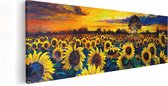 Artaza Canvas Schilderij Getekende Zonnebloemen Veld Met Olieverf - 120x40 - Groot - Foto Op Canvas - Canvas Print